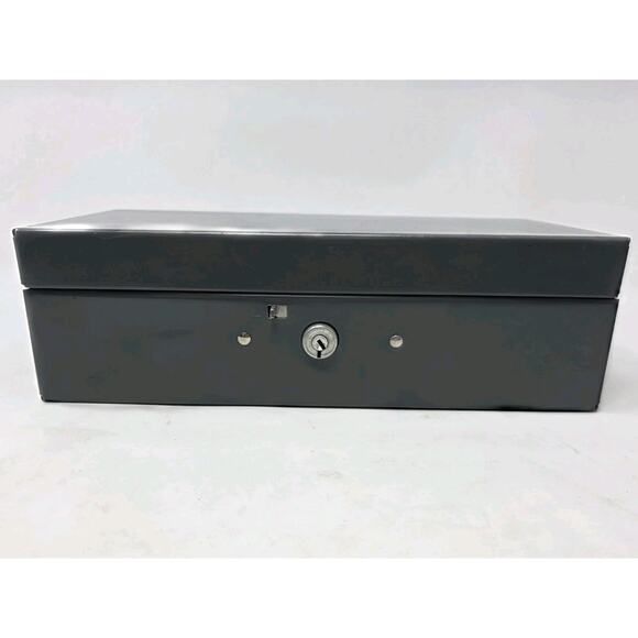 Mid Century Metal Money Box Vintage Grey Mold Master 10x5x3 No Key - Picture 2 of 13